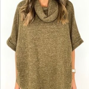Olive 3/4 rolled sleeve cowl neck sweater